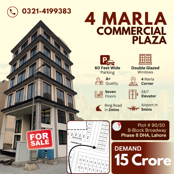 4 Marla Commercial Corner Plaza 60 Feet Parking in Commercial Broadway Phase 8 DHA Lahore-1