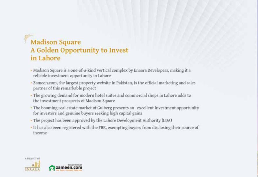 Madison Square Hotel Apartment  for Sale in Gulberg Lahore at a very reasonable Price of Rs.82 Lac Only-4