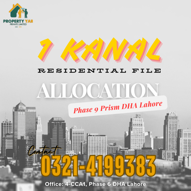 1 Kanal Allocation File In DHA Phase 9 Prism-1