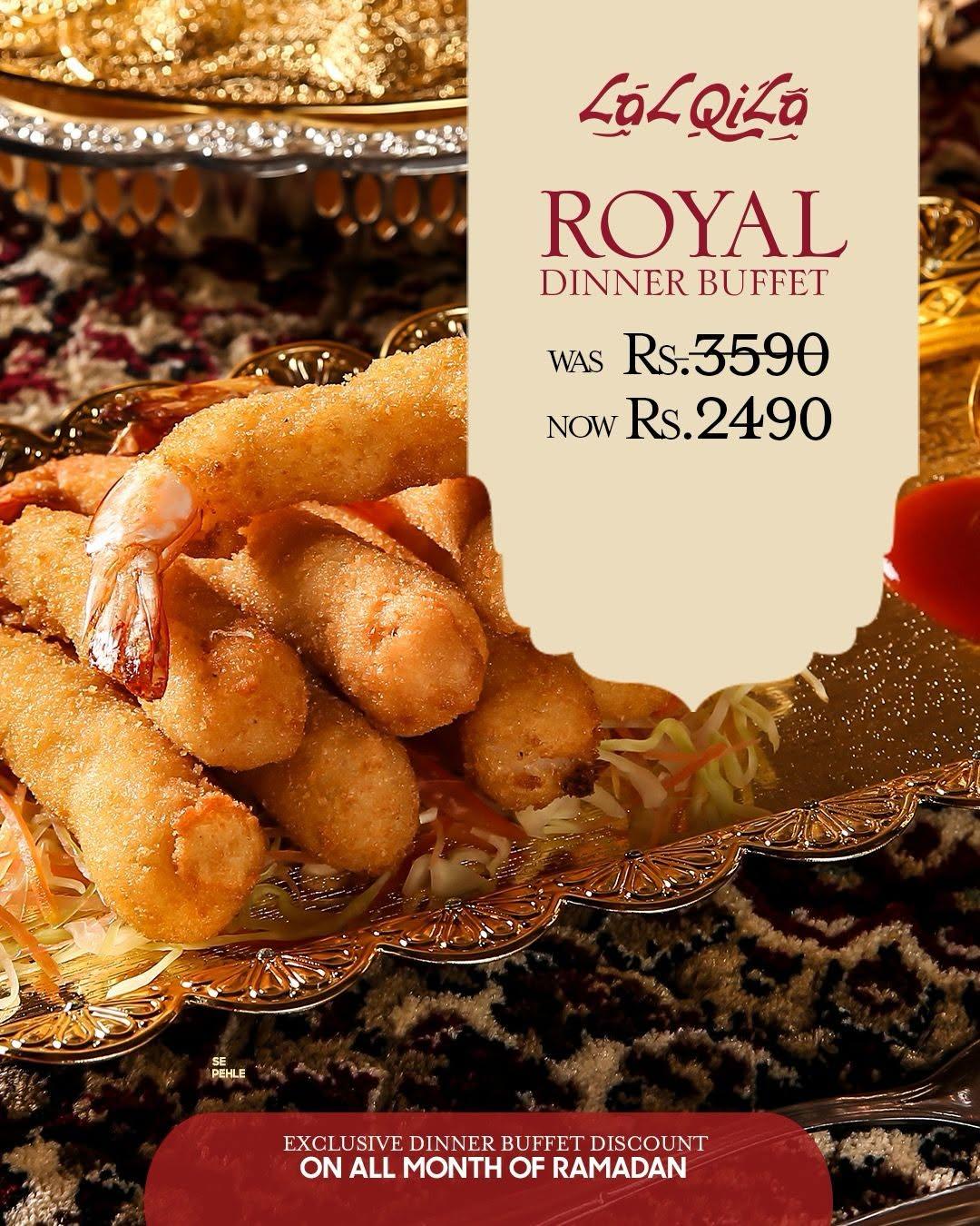 Lal Qila is the top brand, not just in Lahore but across Pakistan, and it is one of the top restaurants in Pakistan. Lal Qila usually offers a buffet, and it is famous for it. Lal Qila is also offering an exclusive Ramadan buffet. Lal Qila Royal Dinner Buffet for Iftar is now at 2490 PKR. Lal Qila Sheri buffet cost is 2190 PKR.