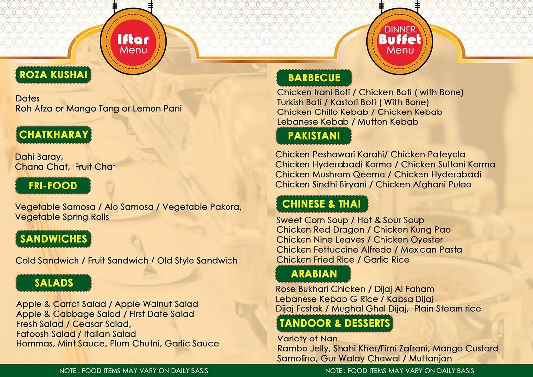 Al-Nakhal is another famous restaurant in Lahore for offering exclusive buffets and deals. Moreover, it is also one of the top restaurants and a famous restaurant in Lahore. They are offering an exclusive deal and buffet for Ramadan. However, Al-Nakhal is only offering a deal for Iftar in Ramadan 2025.